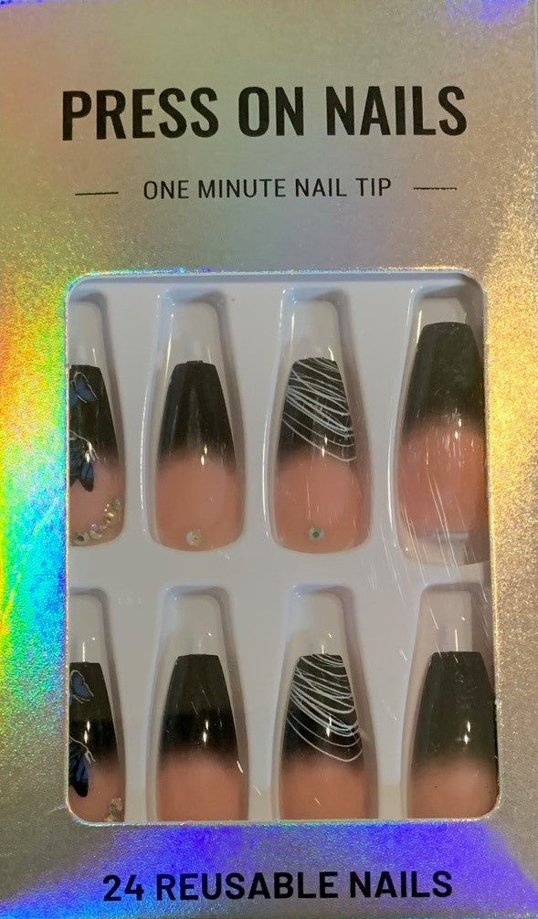 Black Coffin Butterfly Nails
