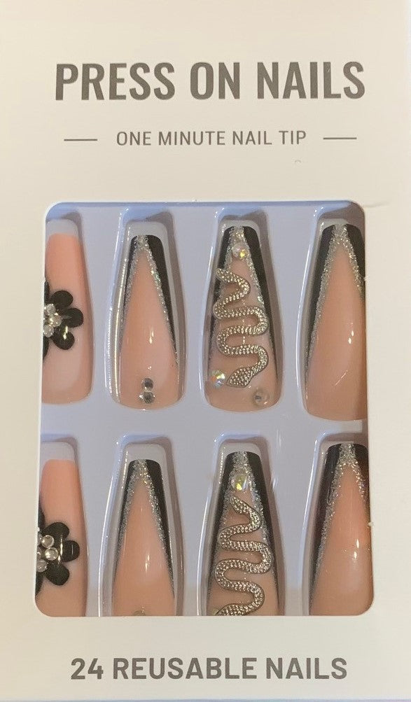 Flower Black Nails